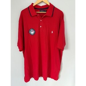 Polo Ralph Lauren Racing P1 Patch Polo Shirt Red Short Sleeve‎ Shirt Size 2XLT